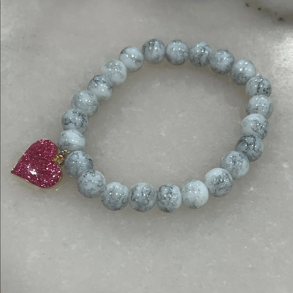 White Beaded Heart Charm Bracelet | Y2K Cute Girly Jewelry Coquette Aesthetic